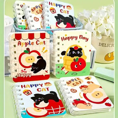 Apple Cat Illustration- Aesthetic A7 Mini Spiral Notepad