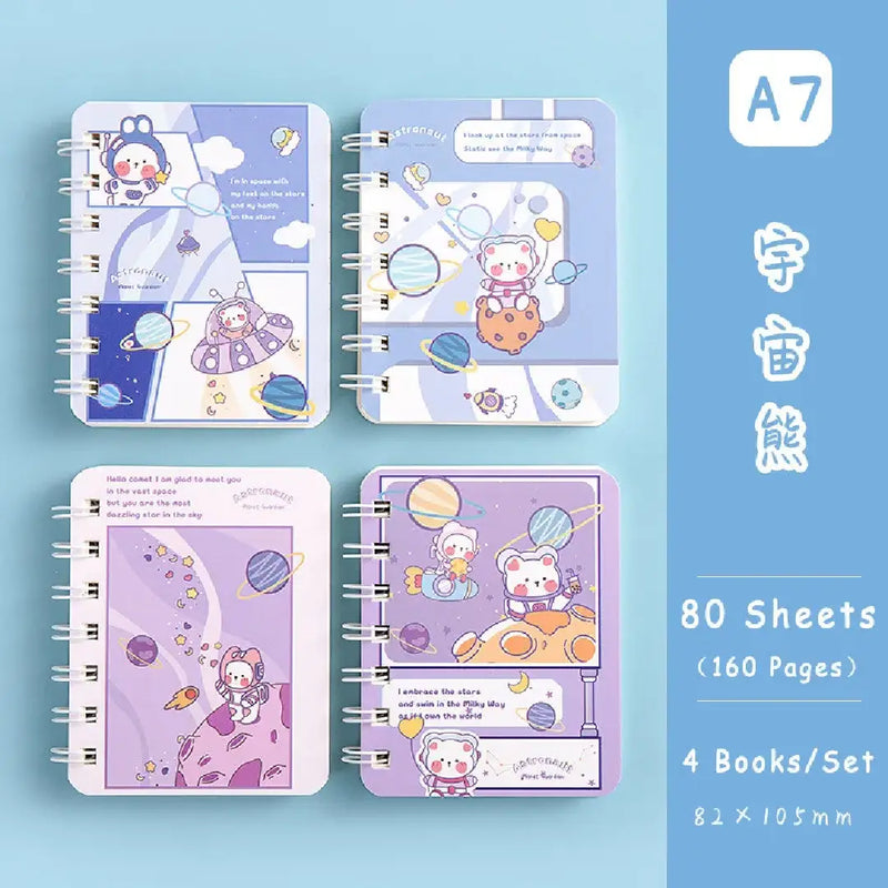 Cute Space Bear Illustration- Aesthetic A7 Mini Spiral Notepad