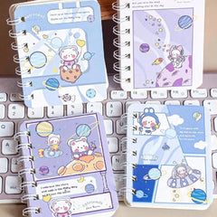 Cute Space Bear Illustration- Aesthetic A7 Mini Spiral Notepad