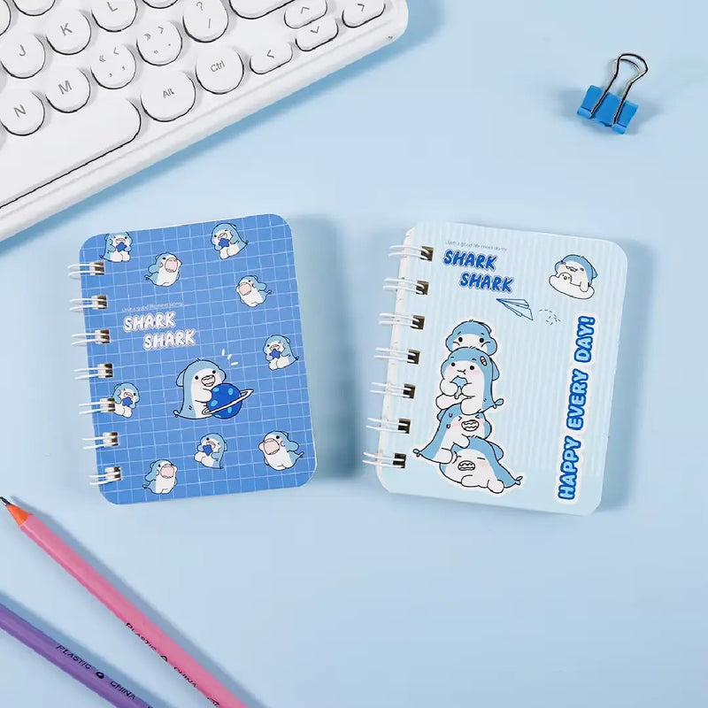 Kawaii Shark Character Illustration- Aesthetic A7 Mini Spiral Notepad
