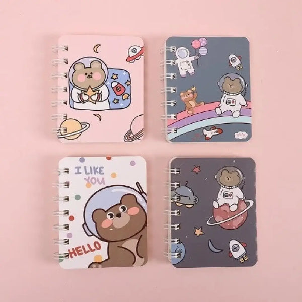 Cute Space Explorer Bear Illustration- Aesthetic A7 Mini Spiral Notepad