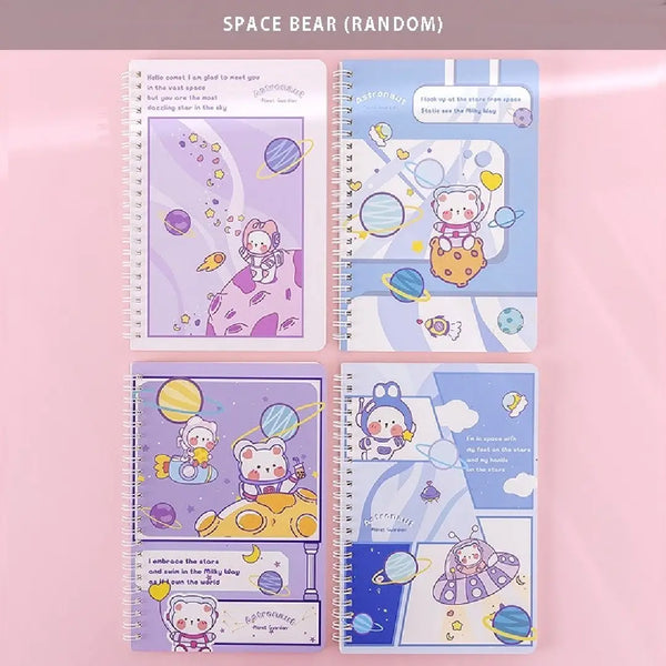 Cute Space Bear Illustration - Aesthetic Cover A5 Spiral Notebook