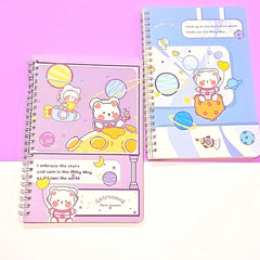 Cute Space Bear Illustration - Aesthetic Cover A5 Spiral Notebook
