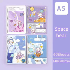Cute Space Bear Illustration - Aesthetic Cover A5 Spiral Notebook