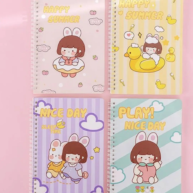 Cute Chibi Bunny Gir Illustration - Aesthetic Cover A5 Spiral Notebook