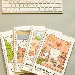 Cute Struggle Bear Illustration - Aesthetic Cover A5 Spiral Notebook