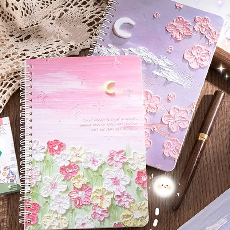 3D Pastel Garden Illustration - Aesthetic Cover A5 Spiral Notebook