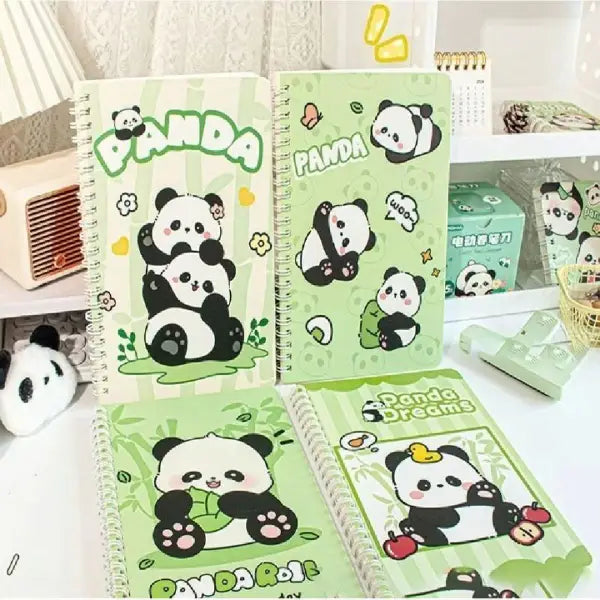 Cute Panda Illustration - Aesthetic Cover A5 Spiral Notebook