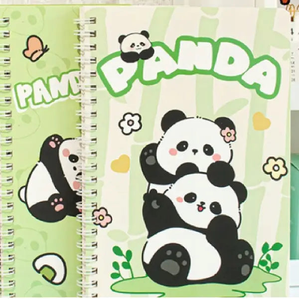 Cute Panda Illustration - Aesthetic Cover A5 Spiral Notebook