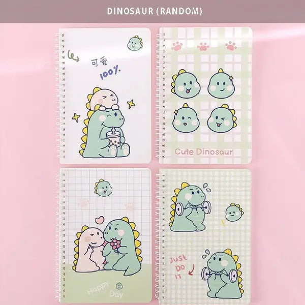 Kawaii Dino Illustration - Aesthetic Cover A5 Spiral Notebook