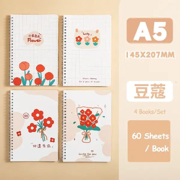 Kawaii Flower Aesthetic Illustration - Aesthetic Cover A5 Spiral Notebook