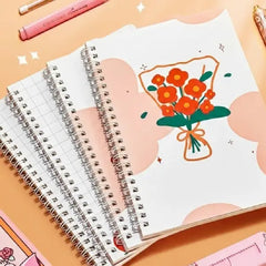 Kawaii Flower Aesthetic Illustration - Aesthetic Cover A5 Spiral Notebook