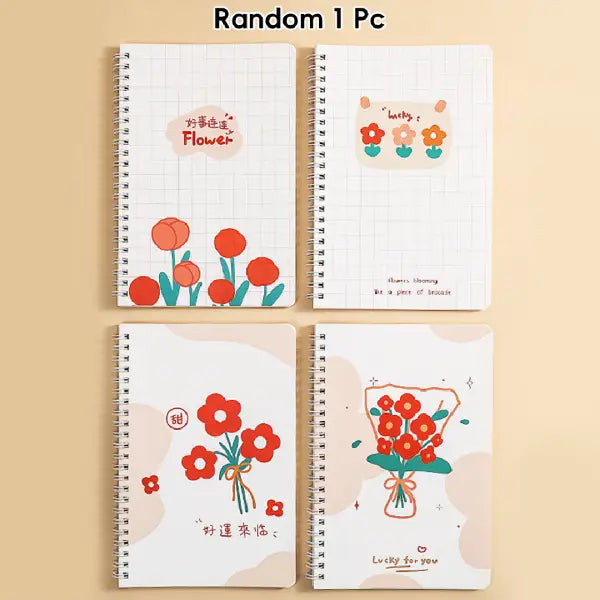 Kawaii Flower Aesthetic Illustration - Aesthetic Cover A5 Spiral Notebook