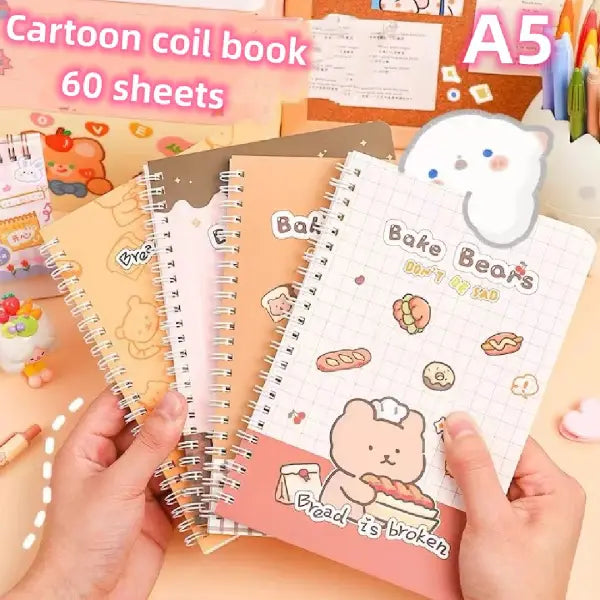 Bake Bear Illustration - Aesthetic Cover A5 Spiral Notebook