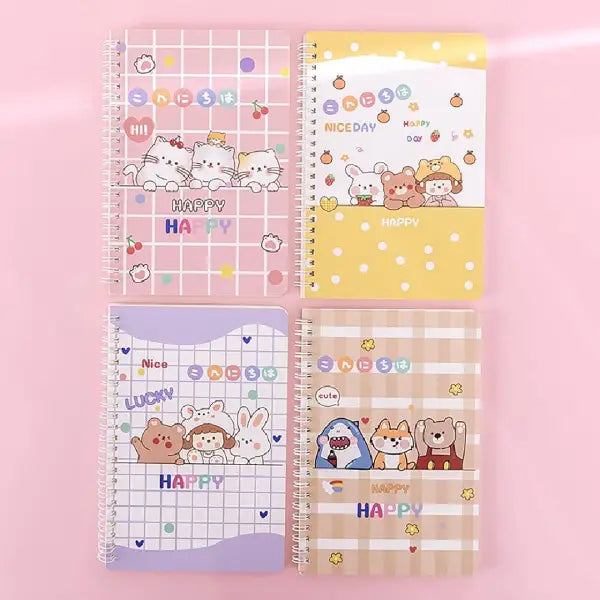 Happy Animal Illustration - Aesthetic Cover A5 Spiral Notebook