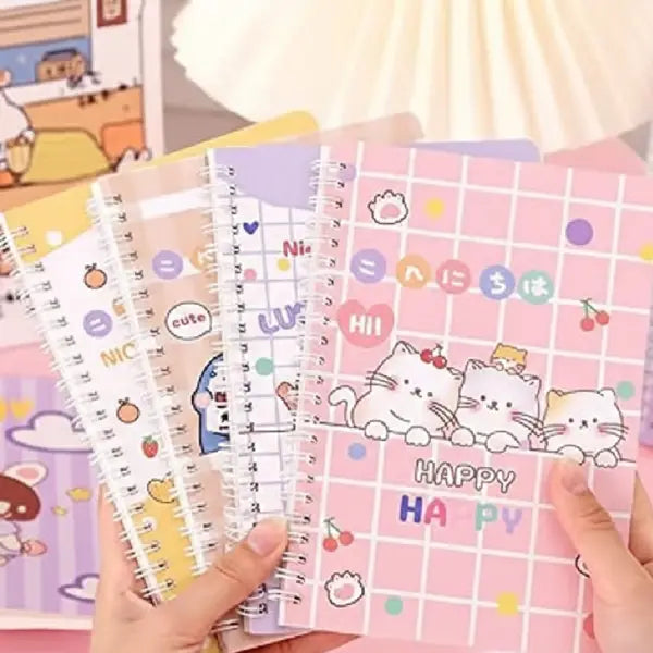 Happy Animal Illustration - Aesthetic Cover A5 Spiral Notebook