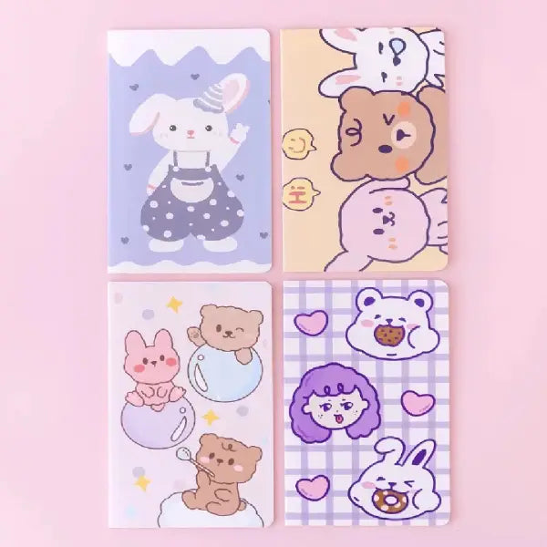 Cute Bear & Rabbit Illustration - Aesthetic Cover A5 Notebook