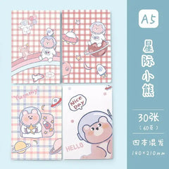 Cute Space Bear Illustration - Aesthetic Cover A5 Notebook