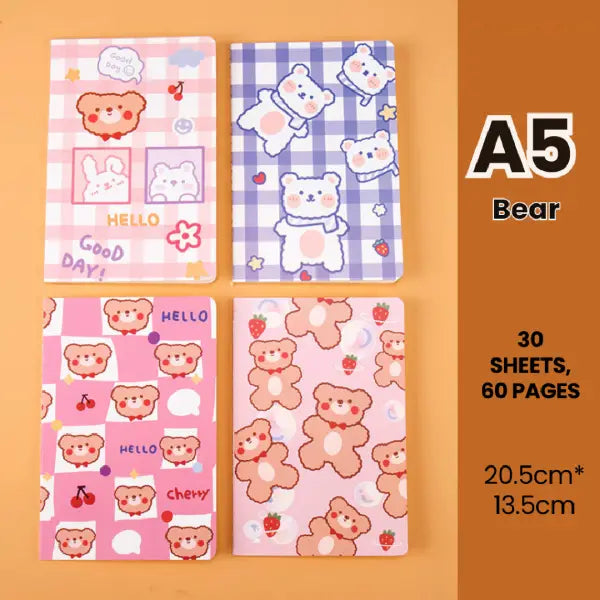Cute Bear Illustration - Aesthetic Cover A5 Notebook