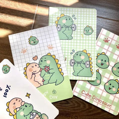 Kawaii Dino Illustration - Aesthetic Cover A5 Notebook
