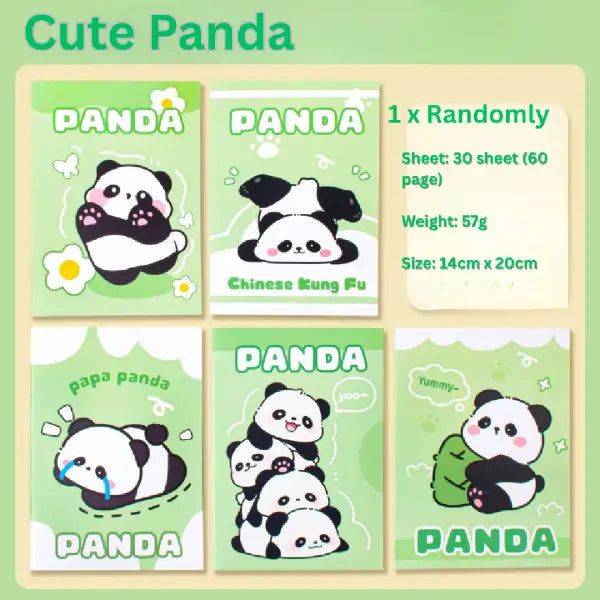 Cute Panda Illustration - Aesthetic Cover A5 Notebook