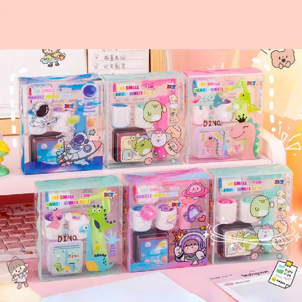 DIY Small Handle Roller Stamp Set – Cute Character Ink Stamp Kit
