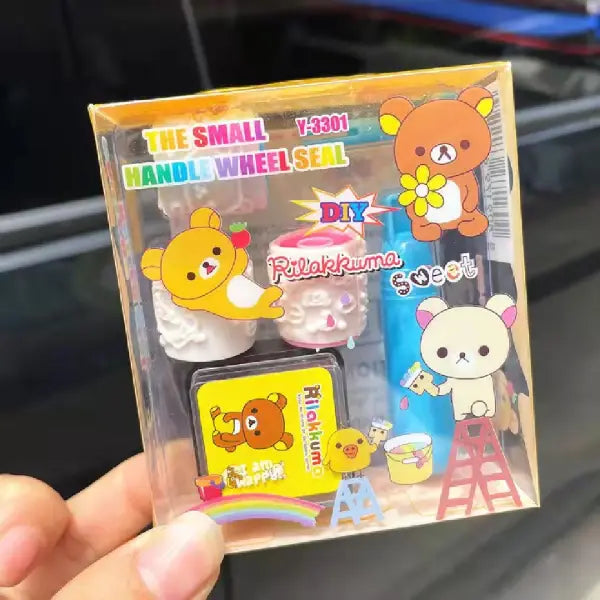 DIY Small Handle Roller Stamp Set – Cute Character Ink Stamp Kit