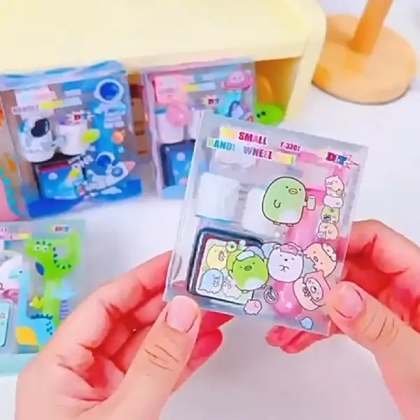 DIY Small Handle Roller Stamp Set – Cute Character Ink Stamp Kit