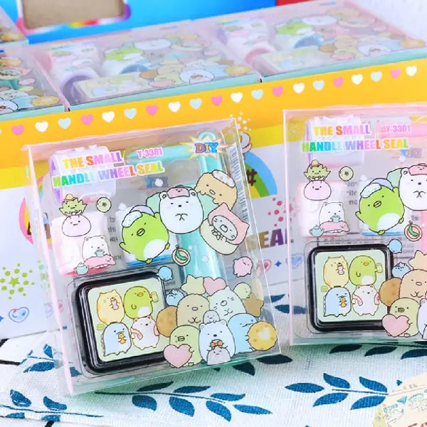 DIY Small Handle Roller Stamp Set – Cute Character Ink Stamp Kit