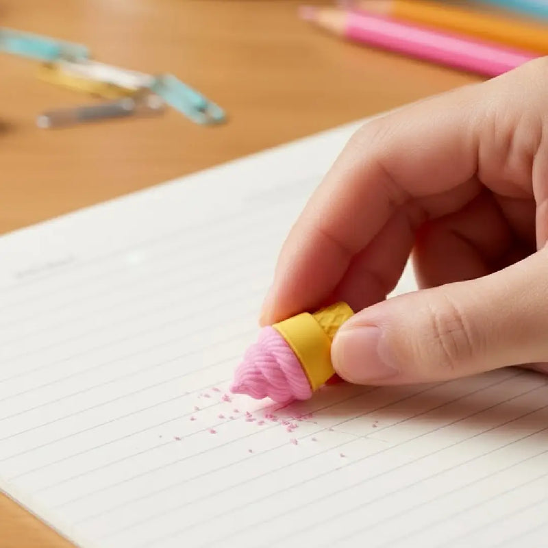 Cute Ice Cream Cone Erasers – 3D Miniature Pink Soft Pencil Erasers