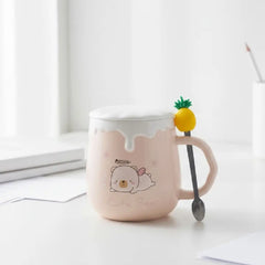 Cute Ceramic Bear Mug with Lid and Fruit Topper Stirring Spoon
