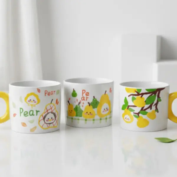 Kawaii Pear Ceramic Coffee Mug - Decorative Ceramic Fruit Cup with Sunshine Handle