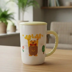 Cute Bear Ceramic Coffee Mug with Lid and Spoon Set