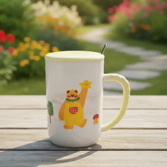 Cute Bear Ceramic Coffee Mug with Lid and Spoon Set