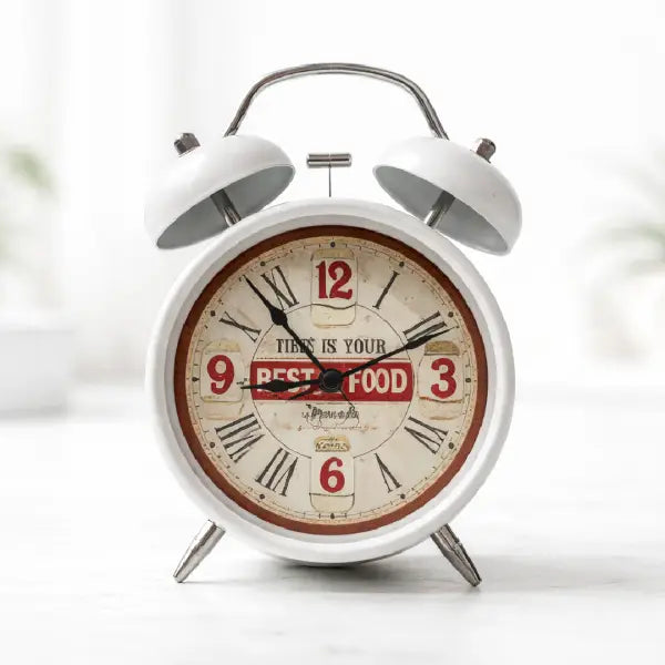 Retro Twin Bell Alarm Clock with Vintage Desk Decor