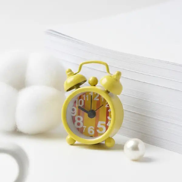 Tiny Retro Yellow Twin Bell Clock – Desktop Decor