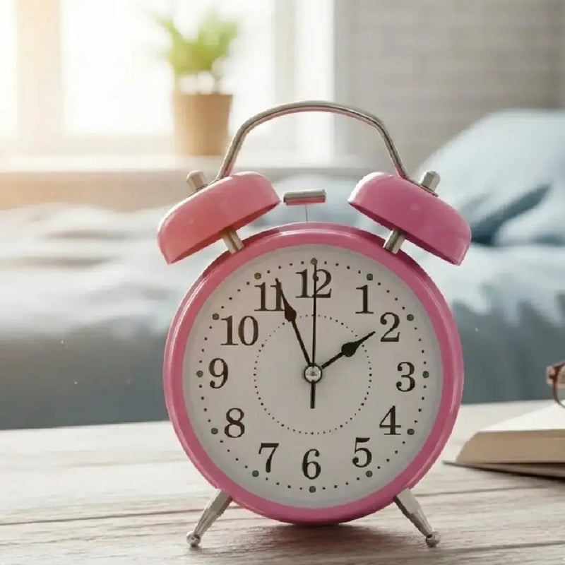 Vintage-Style Twin Bell Alarm Clock Loud Alarm & Built-in Backlight-Pink