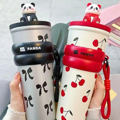 Adorable 3D Panda 700ml Leakproof Stainless Steel Bottle with Strap