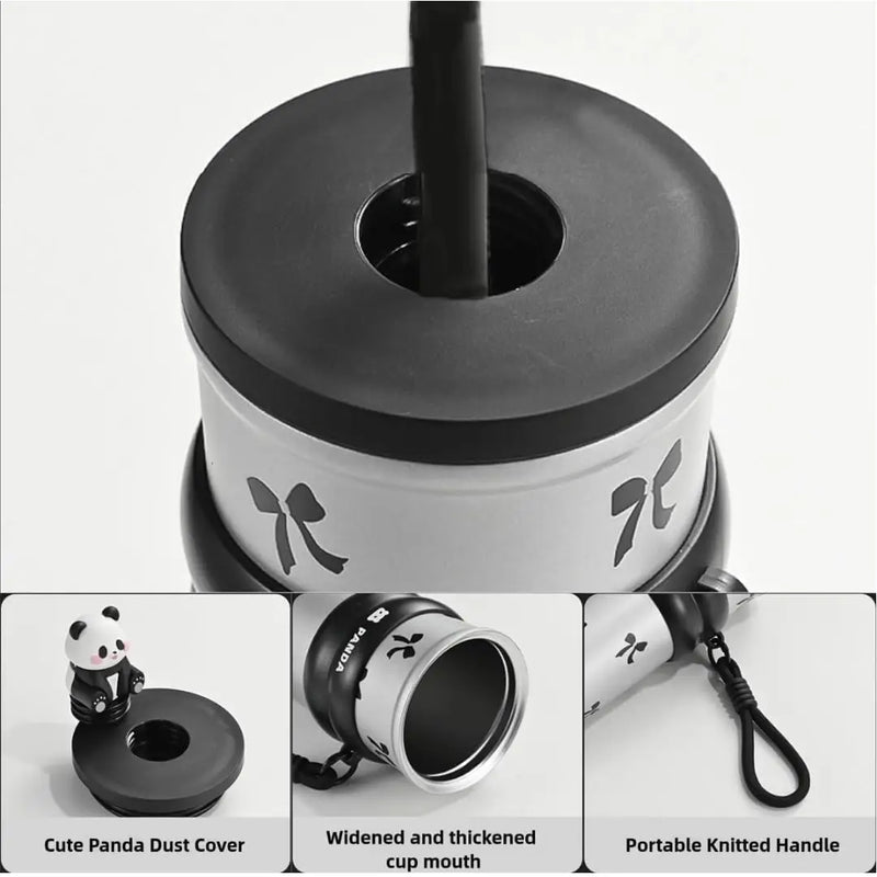 Adorable 3D Panda 700ml Leakproof Stainless Steel Bottle with Strap