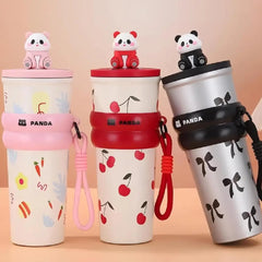 Adorable 3D Panda 700ml Leakproof Stainless Steel Bottle with Strap
