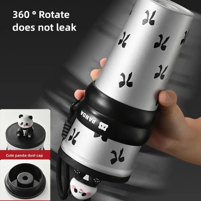 Adorable 3D Panda 700ml Leakproof Stainless Steel Bottle with Strap