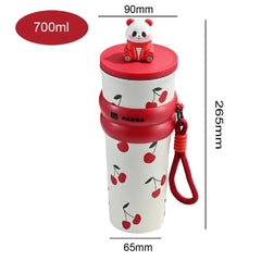 Adorable 3D Panda 700ml Leakproof Stainless Steel Bottle with Strap