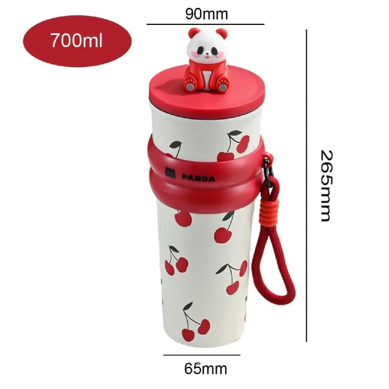 Adorable 3D Panda 700ml Leakproof Stainless Steel Bottle with Strap