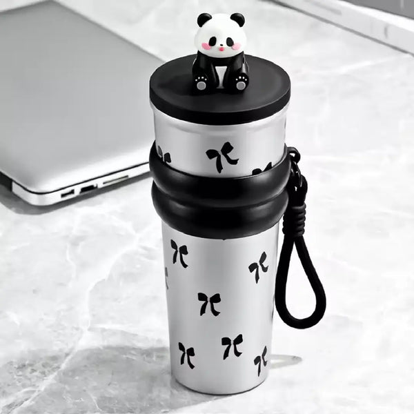 Adorable 3D Panda 700ml Leakproof Stainless Steel Bottle with Strap