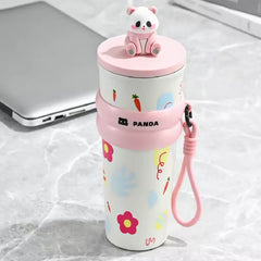 Adorable 3D Panda 700ml Leakproof Stainless Steel Bottle with Strap