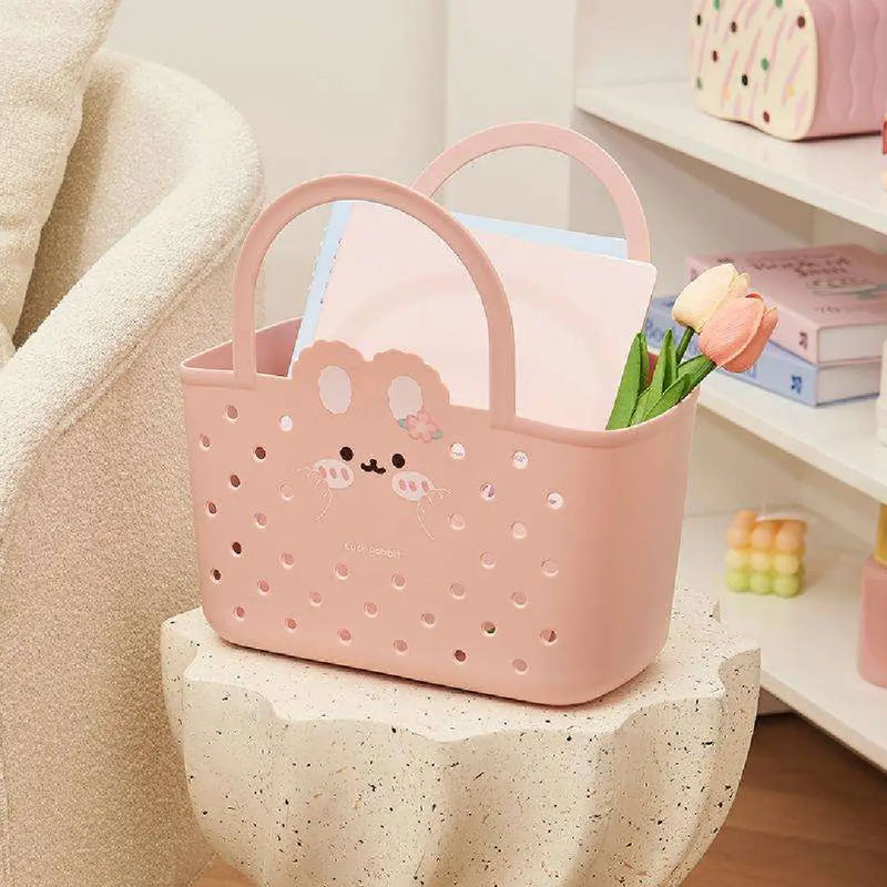 Bunny Print Portable Storage Basket with Handle