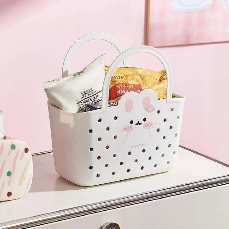 Bunny Print Portable Storage Basket with Handle