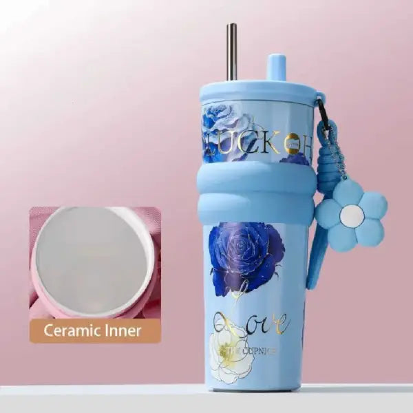Rose Wave Grip Tumbler with Silicone Grip - Godluck Blue