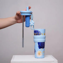 Rose Wave Grip Tumbler with Silicone Grip - Godluck Blue