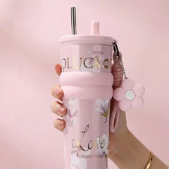 Pink Floral Stainless Steel Tumbler – Leakproof Design